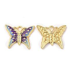 Indigo Real 18K Gold Plated 304 Stainless Steel Rhinestone Pendants, with Enamel, Butterfly Charms, Indigo, 20x24.5x2mm, Hole: 3x2mm