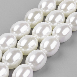 WhiteSmoke Shell Pearl Beads Strands, Oval, WhiteSmoke, 15.5x12~12.5mm, Hole: 1mm, about 26pcs/strand, 15.9 inch(40.3cm)