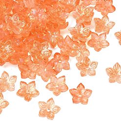 Коралловый Двухцветная прозрачная крышка из стеклянной бусины, 5-лепестков цветка, с блеском порошок, коралл, 12x12.5x4 мм, отверстие : 1.5 мм
