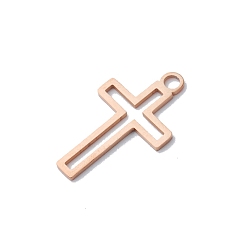Rose Gold Stainless Steel Pendants, Cross Charm, Rose Gold, 30x18x1.5mm, Hole: 3mm