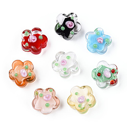 Mixed Color Handmade Bumpy Lampwork Beads, Plum Blossom, Mixed Color, 13.5~14.5x15x8~10mm, Hole: 1.5~1.8mm