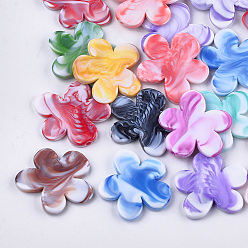 Mixed Color Acrylic Beads, Imitation Gemstone Style, Two Tone, Flower, Mixed Color, 40x42x5.5mm, Hole: 3mm, about 85pcs/500g
