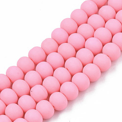 Pink Hechos a mano de los granos de la arcilla del polímero hebras, para suministros de manualidades de joyería diy, rondo, rosa, 7x5.5 mm, agujero: 1.6 mm, sobre 69 unidades / cadena, 15.75 pulgada ~ 16.14 pulgada (40~41 cm)