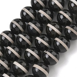 Striped Pattern Chapelets de style tibétain dzi , Perles d'agate teintes naturelles, ronde, noir, motif rayé, 10mm, Trou: 1mm, Environ 38 pcs/chapelet, 14.96'' (38 cm)