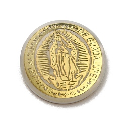 Gold Religion Natural White Shell Cabochons, with Gold Foil, Flat Round with Virgin Mary, Gold, 20x2.5mm