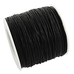 Black Eco-Friendly Waxed Cotton Thread Cords, Macrame Beading Cords, for Bracelet Necklace Jewelry Making, Black, 1mm, about 100yards/roll