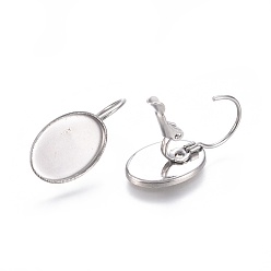 Stainless Steel Color 304 Stainless Steel Leverback Earring Findings, Cabochon Settings, Oval, Stainless Steel Color, Tray: 14x10mm, 23mm, Pin: 0.9mm