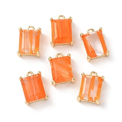 Оранжевый Латунь стекло амулеты, прямоугольные, граненые, золотые, оранжевые, 13x9x6 мм, отверстие : 1.2 мм