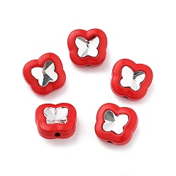 Crimson Spray Painted Alloy Bead, with Glass, Butterfly, Crimson, 10.5x11x7.5mm, Hole: 1.4mm