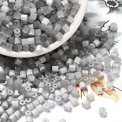 Silver Glass Seed Beads, Imitation Cat Eye, Round Hole, Hexagon, Silver, 3.5x3.8x3.5mm, Hole: 1mm, 409pcs/pound