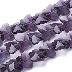 Indigo Transparent Glass Beads, Faceted, Butterfly, Indigo, 12x14.5x7.5mm, Hole: 1mm
