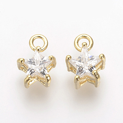 Real 18K Gold Plated Brass Cubic Zirconia Charms, Nickel Free, Real 18K Gold Plated, Star, 10x7.5x5mm, Hole: 1.5mm