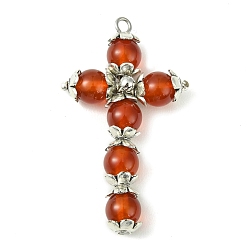 Carnelian Natural Carnelian Copper Wire Wrapped Pendants, Cross Charms, Platinum, Dyed & Heated, 39x23~24x7mm, Hole: 1.8~2mm