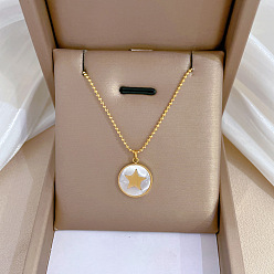 K419 Platinum [All-titanium steel] Minimalist Gold Necklace for Women - Lock Bone Chain with Pentagram Pendant