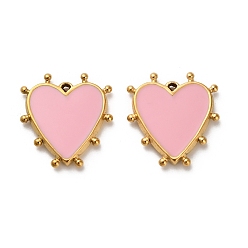 Pink 304 подвески из нержавеющей стали, сердце, с эмалью, реальный 18 k позолоченный, ионное покрытие (ip), розовые, 19x17.5x2.5 мм, отверстие : 1 мм