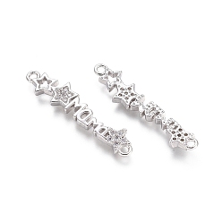 Platinum Brass Micro Pave Clear Cubic Zirconia Links connectors, Word MAMA and Star, for Mother's Day, Clear, Mixed Color, 5.5x26x2mm, Hole: 1.2mm
