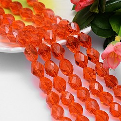 Orange Red Faceted Polyhedron Imitation Austrian Crystal Bead Strands, Grade AAA, Orange Red, 13x10mm, Hole: 0.9~1mm, about 30pcs/strand, 15.7 inch