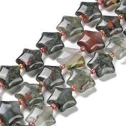Bloodstone Natural African Bloodstone Beads Strands, with Seed Beads, Star, 14~15.5x15~16x6.5~7mm, Hole: 1mm, about 24~25pcs/strand, 15.55''~15.95''(39.5~40.5cm)