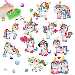 Unicorn 2 Sheets Rainbow Color DIY Diamond Painting Sticker Kits, including Resin Rhinestones, Diamond Sticky Pen, Tray Plate and Glue Clay, Unicorn, 180x130mm