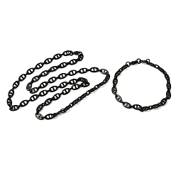 Черный 304 Наборы ювелирных украшений из нержавеющей стали: браслет и ожерелье с цепочками в морском стиле., с карабин-лобстерами , ионное покрытие (ip), чёрные, 600 мм