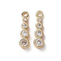 Золотой Латунные микропаве прозрачные кубические циркониевые подвески, долговечный, стойки покрытие, плоские круглые прелести, золотые, 13.5x3.5x2.5 мм, отверстие : 1.2 мм