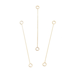Real 18K Gold Plated 316 Surgical Stainless Steel Eye Pins, Double Sided Eye Pins, Real 18K Gold Plated, 35x2.5x0.4mm, Hole: 1.6mm