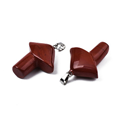 Obsidian Natural Red Obsidian Pendants, with Stainless Steel Snap On Bails, Mushroom, Stainless Steel Color, 27.5~28.5x23~25x9.5~10.5mm, Hole: 3x5mm