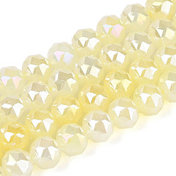 Светлый Золото-желтый Антикоррозийные гальванические стеклянные бусины, круглые, имитация нефрита, градиент цвета, граненые, светлый золотарник желтый, 7.5~8 мм, отверстие : 1.2~1.5 мм, около 52~53 шт / нитка, 14.96~15.16 дюйм (38~38.5 см)