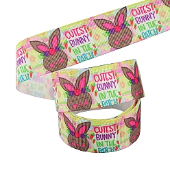 Rabbit Single Face Printed Polyester Grosgrain Ribbon, Easter Theme Ribbon, Colorful, Flat, Rabbit Pattern, 1 inch(25mm), about 9.84 Yards(9m)/Roll
