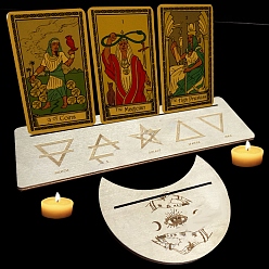 Eye Wooden Tarot Card Display Stands, Moon Phase Tarot Holder for Divination, Tarot Decor Tools, Moon with Rectangle, Eye Pattern, 12.5~25x7.5~10.5x0.5cm, 2pcs/set