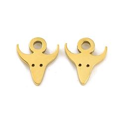 Real 18K Gold Plated Ion Plating(IP) 304 Stainless Steel Charms, Laser Cut, Cattle Head Charm, Real 18K Gold Plated, 8x7x1mm, Hole: 1.4mm
