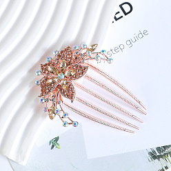 Champagne-colored 9cm flower hairpin #2 Vintage Luxury Hair Accessories for Women with Rhinestone Flower Bun Pins, Metal Hair Clips and Combs in Gold