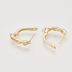 Real 18K Gold Plated Brass Hoop Earring Findings with Latch Back Closure, Nickel Free, with Horizontal Loop, Real 18K Gold Plated, 18.5x4.5x13.5mm, Hole: 1.2mm, Pin: 1x0.8mm