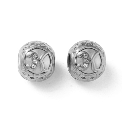Letter K 304 Stainless Steel Rhinestone European Beads, Round Large Hole Beads, Real 18K Gold Plated, Round with Letter, Letter K, 11x10mm, Hole: 4mm