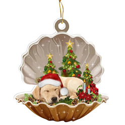 Moccasin Cute Acrylic Shell Dog Pendants Decoration, for Christmas Tree Hanging Ornaments, Moccasin, 80mm