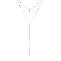 Argent Collier double couche en Y à la mode-chaîne de pull à pampilles en perles simple et élégante pour femmes.