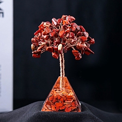Red Jasper Natural Red Jasper Chips Tree Decorations, Resin & Gemstone Chip Pyramid Base with Copper Wire Feng Shui Energy Stone Gift for Home Office Desktop Decorations, 95x40mm
