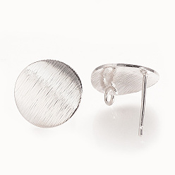 Real Platinum Plated Brass Ear Stud Findings, with Loop, Flat Round, Nickel Free, Real Platinum Plated, Real Platinum Plated, 12mm, Hole: 2mm, pin: 0.5mm