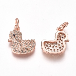 Розовое Золото Латунные микро проложить кубического циркония прелести, с прыжковых колец, утка, ясно и черный, розовое золото , 12x10.5x3 мм, отверстие : 3 мм