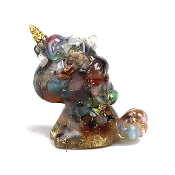 Colorful Cat Eye Glass Unicorn Figurine Display Decorations, for Home Decoration, Colorful, 40x67x75mm