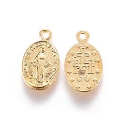 Golden Tibetan Style Virgin Mary Alloy Oval Pendants, Golden, 17.5x10x1mm, Hole: 1.5mm