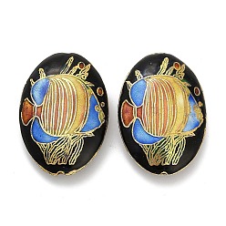 Черный Бусины ручной работы перегородчатой, овальные с рыбой рисунком, чёрные, 43x30x12 мм, отверстие : 1.8~2 мм
