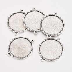 Antique Silver Tibetan Style Alloy Flat Round Cabochon Connector Settings, Cadmium Free & Lead Free, Antique Silver, Tray: 12mm, 21x14.5x2mm, Hole: 2mm, about 886pcs/1000g