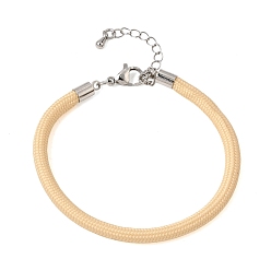 Moccasin Braided Round Polyester Cord Bracelet Makings, with Brass Findings and 202 Stainless Steel Lobster Claw Clasps, Stainless Steel Color, Moccasin, 7.28 inch(18.5cm)