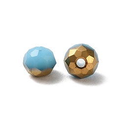 Light Sky Blue Electroplate Glass Beads, Half Golden Plated, Faceted, Rondelle, Light Sky Blue, 4.3x3.7mm, Hole: 1mm, 500pcs/bag