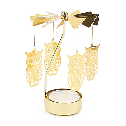 Owl Iron & Aluminum Rotating Candlestick Holder, Christmas Pillar Candle Centerpiece, Perfect Home Party Decoration, Golden, Owl, 8x13cm