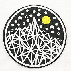 White Computerized Embroidery Cloth Iron on/Sew on Patches, Costume Accessories, Appliques, Flat Round, Black & White & Yellow, 79mm