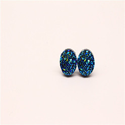 AB color Exquisite Fish Scale Earrings with Unique Resin Ear Studs, Oval-shaped Jewelry