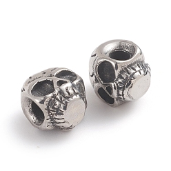Antique Silver Halloween 304 Stainless Steel Beads, Skull Head, Antique Silver, 12.8x11x10.2mm, Hole: 3.8mm