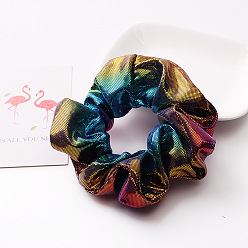 C84-Gradient Color-2 (Color Code 2) Metallic Rainbow Gradient Fabric Hair Scrunchie with Laser Hot Stamping Gold Dual Color Bowknot Headband